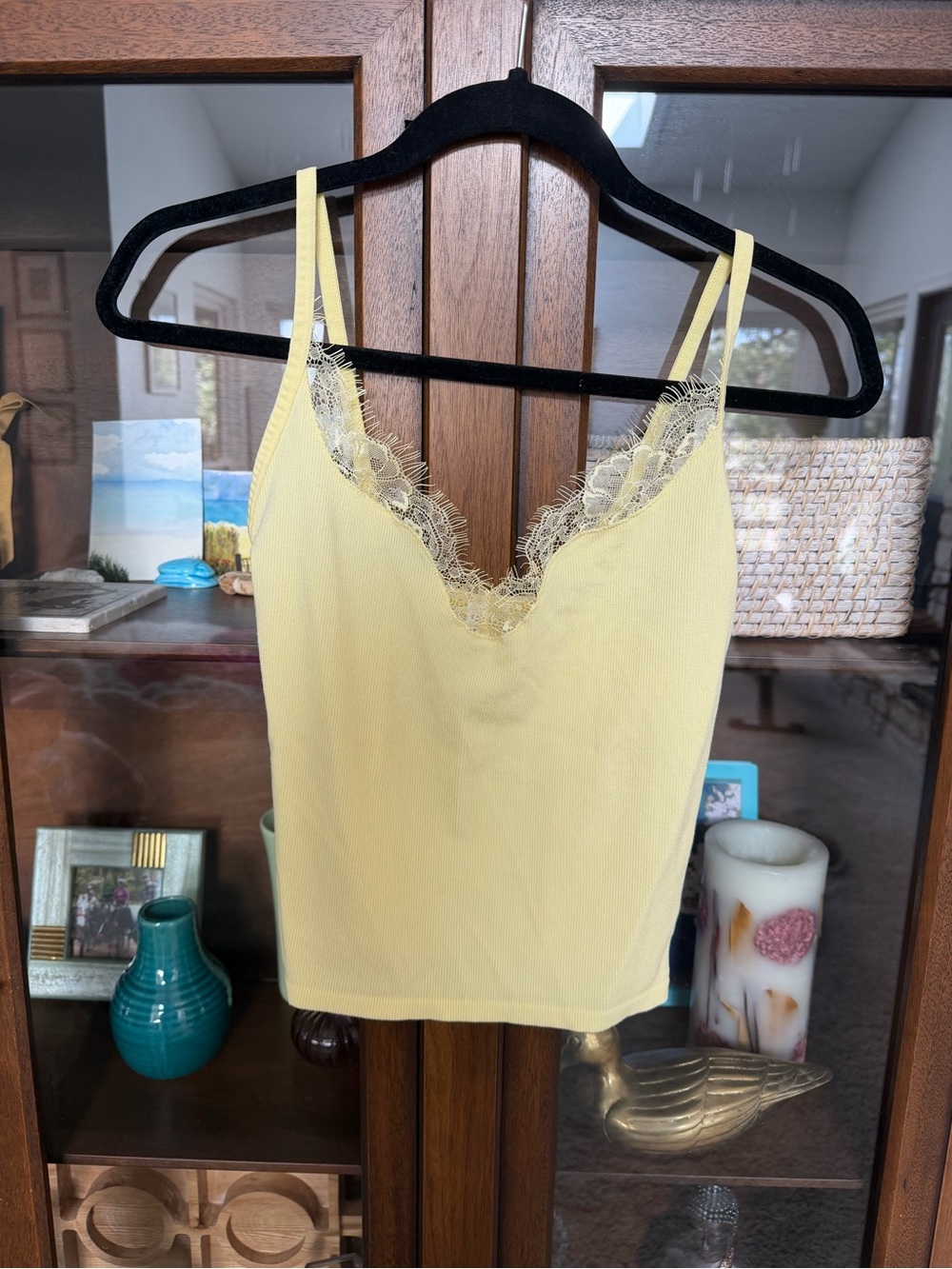 Free People Lace-Trim Yellow Camisole Tank Top